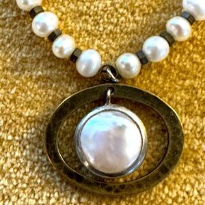 Retired Silpada Sterling Silver, Brass, and Go Coastal Pearl Necklace